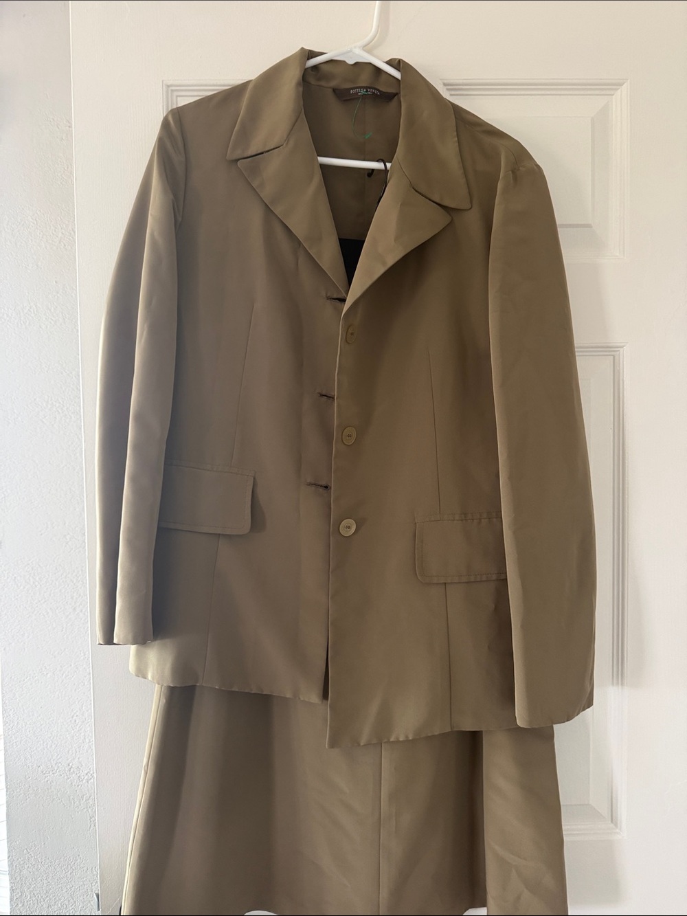 Bottega Veneta Olive Brown Button-Front suit with skirt